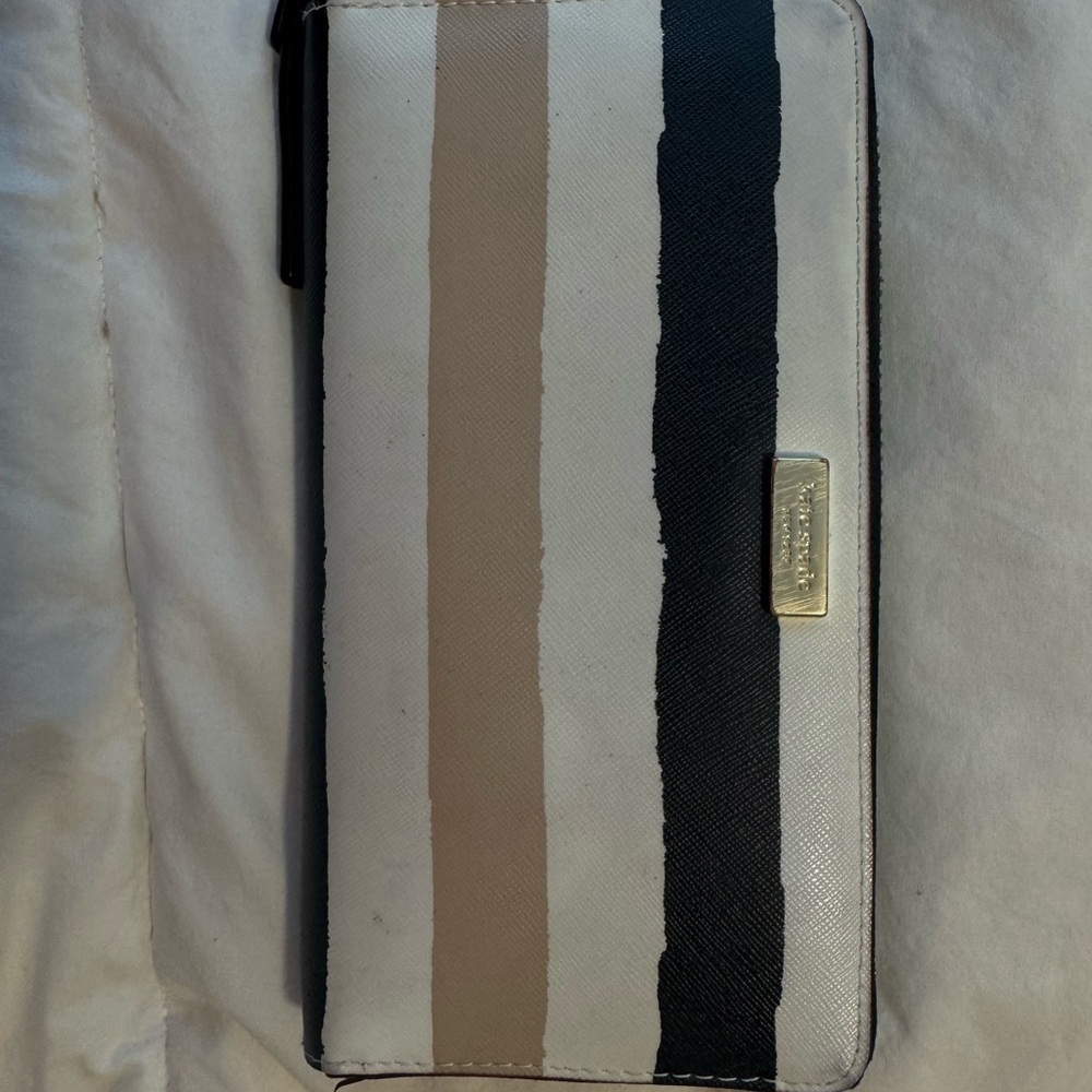 Kate Spade Black and Cream Wallet with Gold Logo
